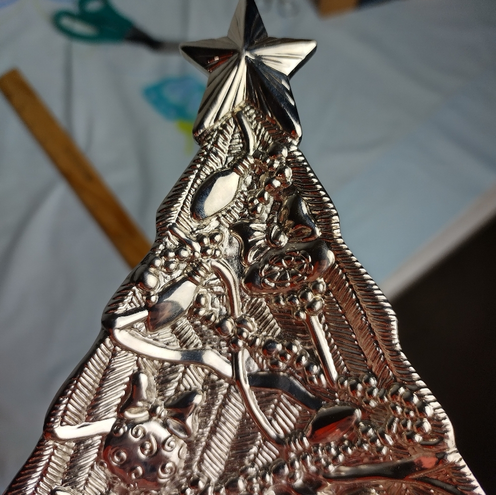 Gorham Lenox Silver Plated Christmas Tree Treat Dish Metal Candy Dish 9x6in - Picture 14 of 16